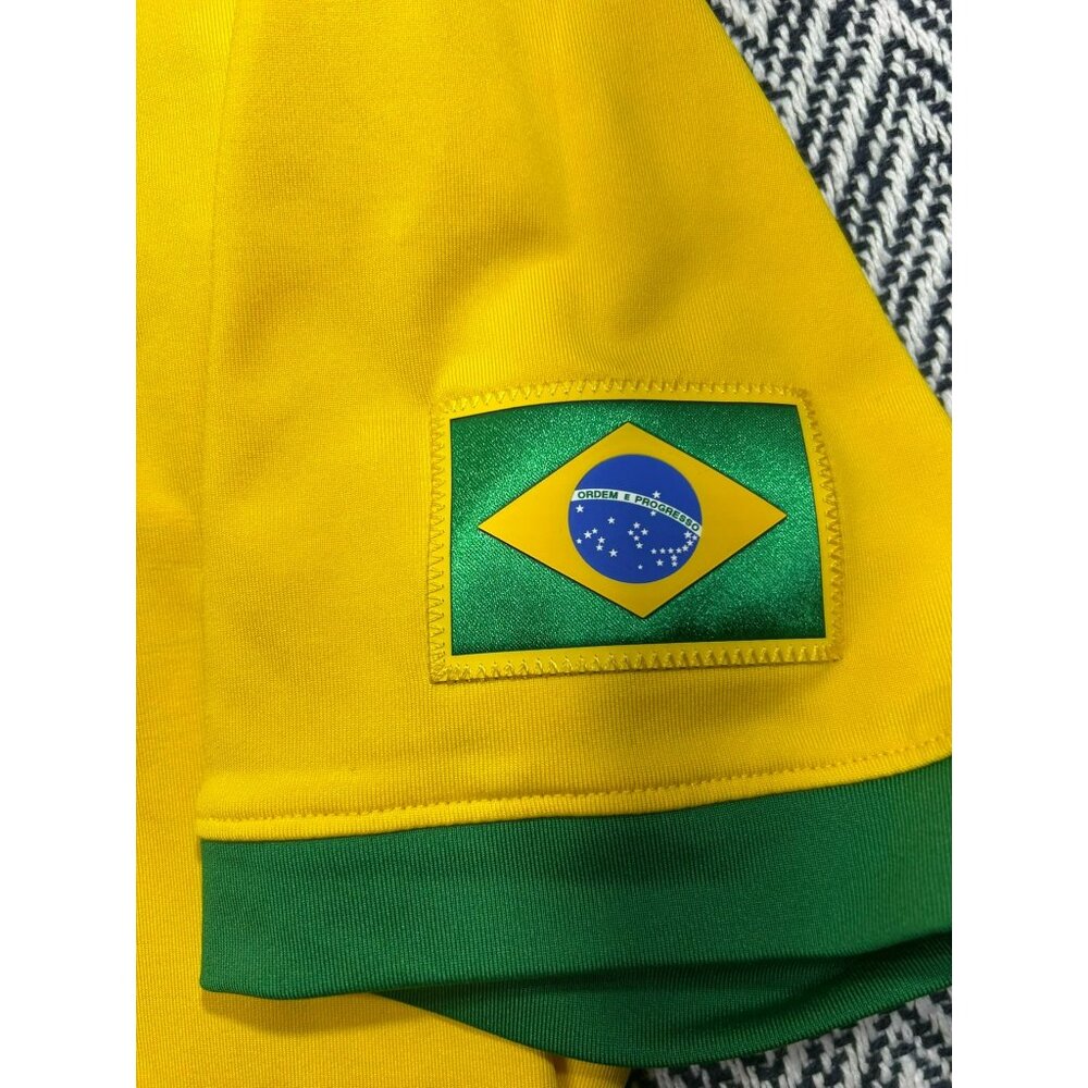 Nike Brasil Basketball Yellow Polo Shirt Green Collar & Sleeves Dri-Fit Size M - Picture 5 of 9
